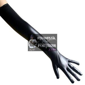 BLACK WET LOOK OPERA LENGTH OVER ELBOW SHINY GLOVES 80S COSPLAY COSTUME HALLOWEE